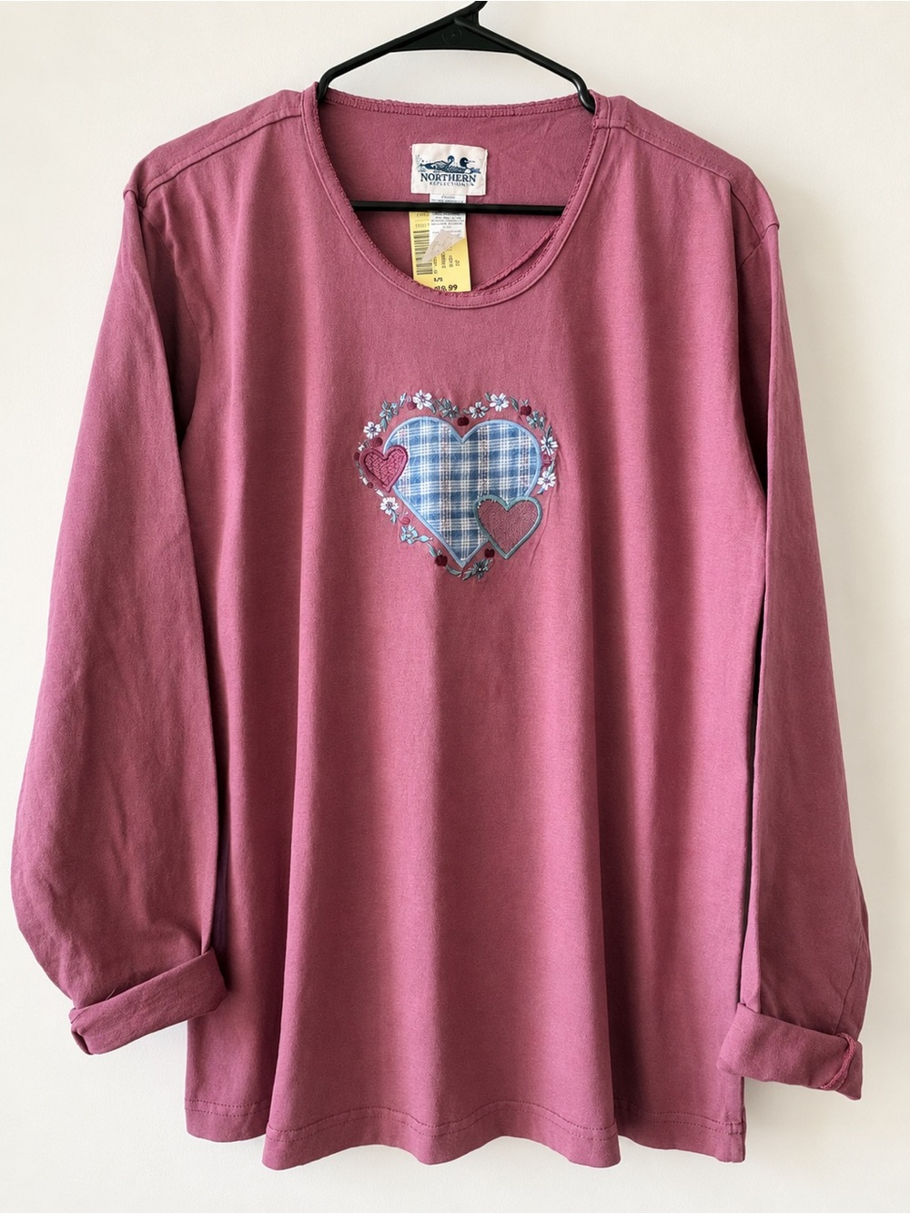 Vintage Northern Reflections Pink Heart Appliqué Cotton Top NWT | M